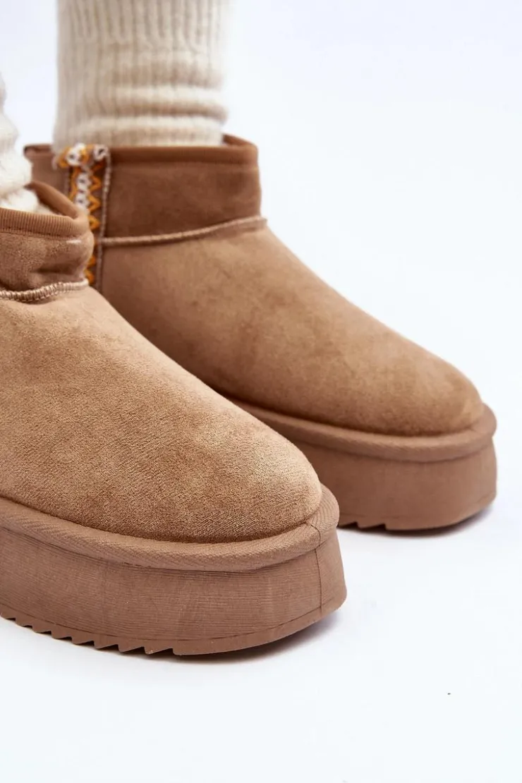 New Boto Śniegowce Na Platformie Ze Wzorem Jasnobrązowe Udra Brązowy