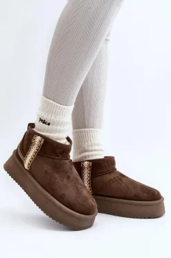 Boto Śniegowce Damskie*Śniegowce Na Platformie Ze Wzorem Ciemnozielone Udra Zielony