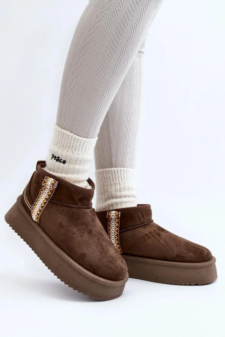 Boto Śniegowce Damskie*Śniegowce Na Platformie Ze Wzorem Ciemnozielone Udra Zielony