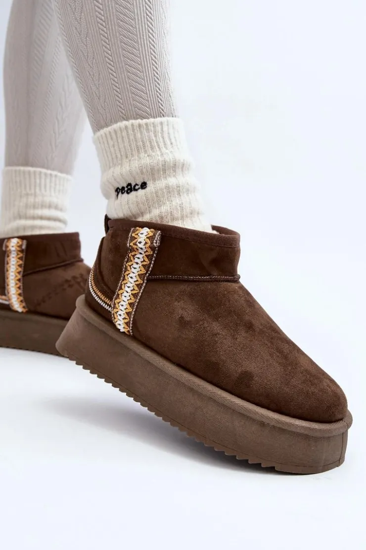 Boto Śniegowce Damskie*Śniegowce Na Platformie Ze Wzorem Ciemnozielone Udra Zielony