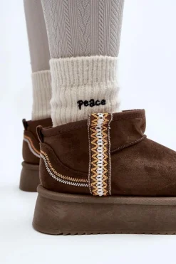 Boto Śniegowce Damskie*Śniegowce Na Platformie Ze Wzorem Ciemnozielone Udra Zielony