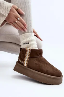 Boto Śniegowce Damskie*Śniegowce Na Platformie Ze Wzorem Ciemnozielone Udra Zielony