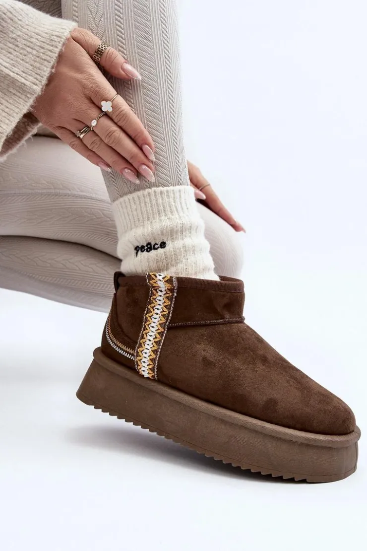 Boto Śniegowce Damskie*Śniegowce Na Platformie Ze Wzorem Ciemnozielone Udra Zielony