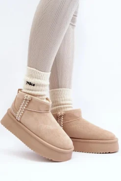 Boto Śniegowce Damskie*Śniegowce Na Platformie Ze Wzorem Beżowe Udra