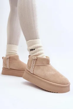 Boto Śniegowce Damskie*Śniegowce Na Platformie Ze Wzorem Beżowe Udra