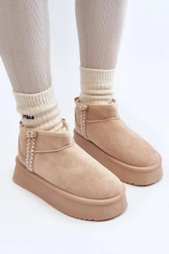 Boto Śniegowce Damskie*Śniegowce Na Platformie Ze Wzorem Beżowe Udra