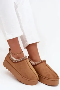 Boto Śniegowce Damskie*Śniegowce Niskie Damskie Z Haftem Na Platformie Camel Taliah Brązowy