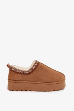 Boto Śniegowce Damskie*Śniegowce Niskie Damskie Z Haftem Na Platformie Camel Taliah Brązowy