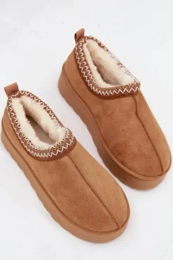 Boto Śniegowce Damskie*Śniegowce Niskie Damskie Z Haftem Na Platformie Camel Taliah Brązowy