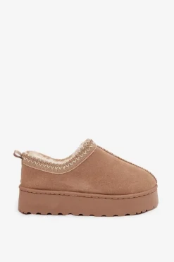 Hot Boto Śniegowce Niskie Damskie Z Haftem Na Platformie Beżowe Taliah Beżowy