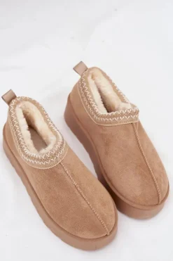 Hot Boto Śniegowce Niskie Damskie Z Haftem Na Platformie Beżowe Taliah Beżowy