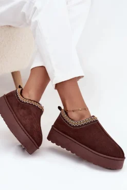 Damskie Boto Śniegowce Niskie Damskie Z Haftem Na Platformie Czekoladowe Taliah