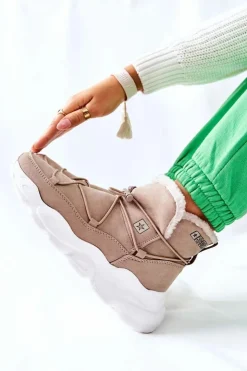 Damskie Big Star Shoes Śniegowce Ocieplane Big Star II274263 Beżowe
