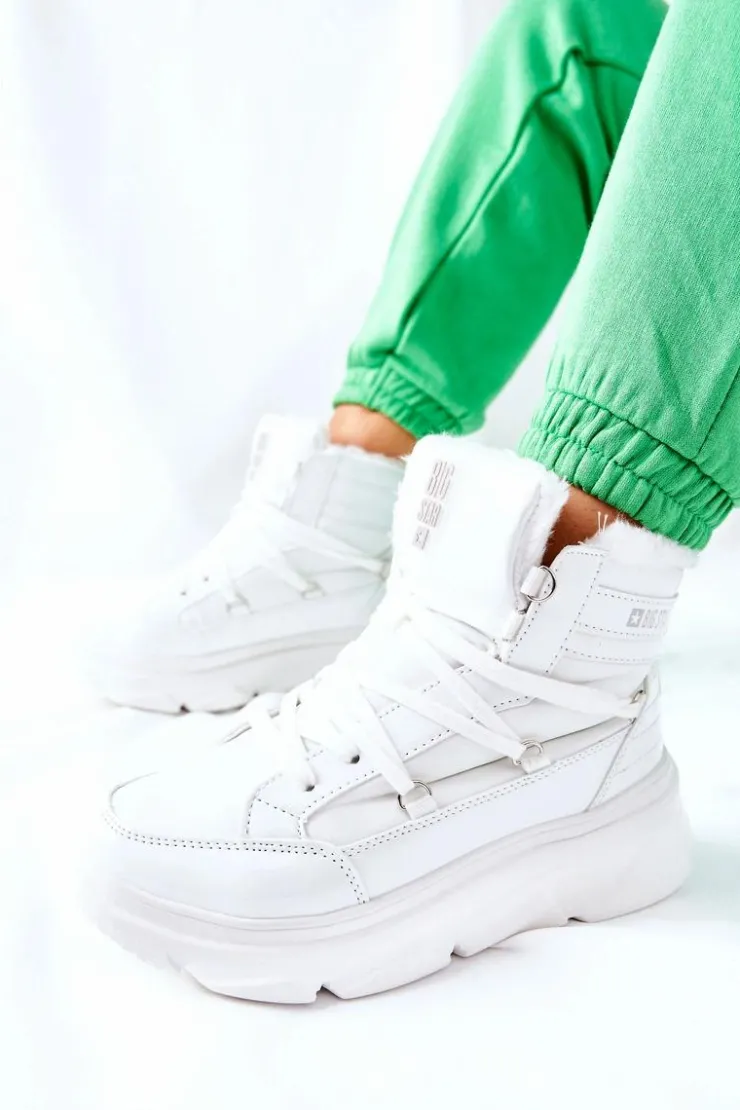 Damskie Big Star Shoes Śniegowce Ocieplane Big Star II274463 Białe