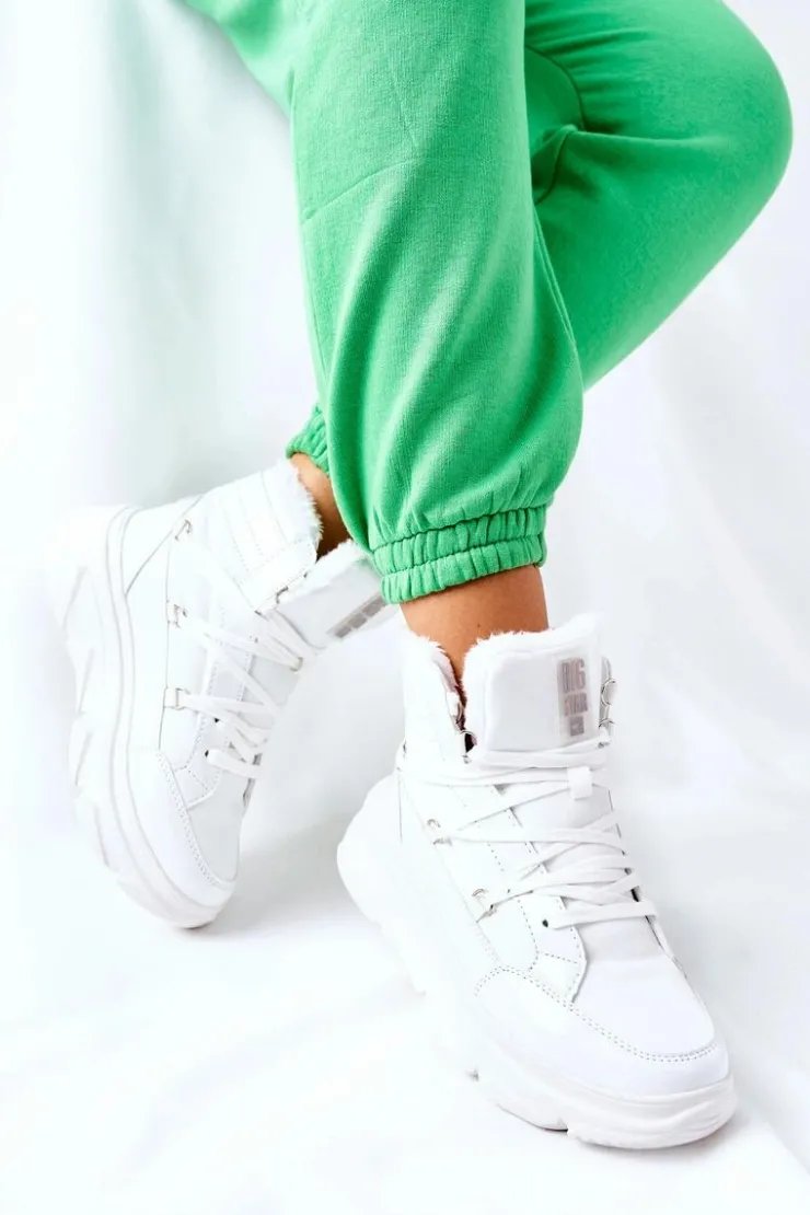 Damskie Big Star Shoes Śniegowce Ocieplane Big Star II274463 Białe