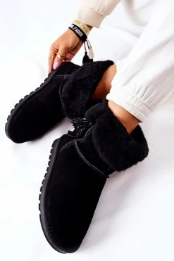 Outlet Boto Śniegowce Ocieplane Frędzle Czarne Sorella