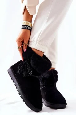 Outlet Boto Śniegowce Ocieplane Frędzle Czarne Sorella