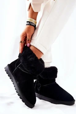 Outlet Boto Śniegowce Ocieplane Frędzle Czarne Sorella