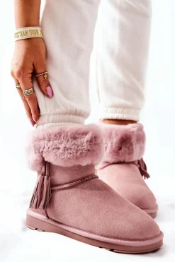 Damskie Boto Śniegowce Ocieplane Frędzle Różowe Sorella