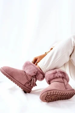 Damskie Boto Śniegowce Ocieplane Frędzle Różowe Sorella