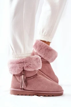 Damskie Boto Śniegowce Ocieplane Frędzle Różowe Sorella