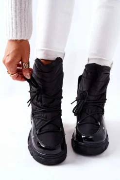 Boto Śniegowce Damskie*Śniegowce Ocieplane Futerkiem Czarne Holys