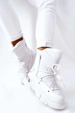 Damskie Boto Śniegowce Ocieplane Futerkiem Białe Holys