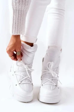 Damskie Boto Śniegowce Ocieplane Futerkiem Białe Holys