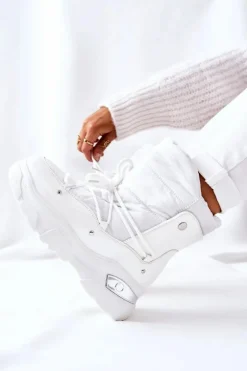 Damskie Boto Śniegowce Ocieplane Futerkiem Białe Holys