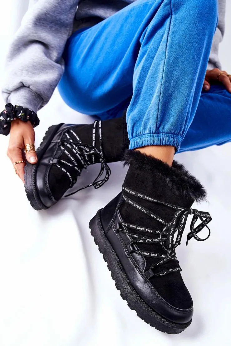 Boto Śniegowce Ocieplane Futerkiem Na Platformie Czarne Salemi