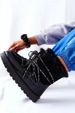 Boto Śniegowce Ocieplane Futerkiem Na Platformie Czarne Salemi