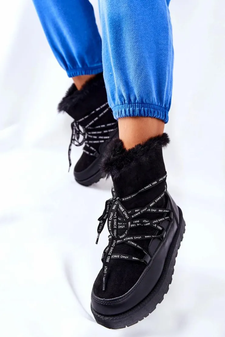 Boto Śniegowce Ocieplane Futerkiem Na Platformie Czarne Salemi