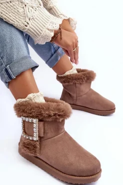 Hot Boto Śniegowce Ocieplane Z Klamrą Ciemnobeżowe Dulca Beżowy