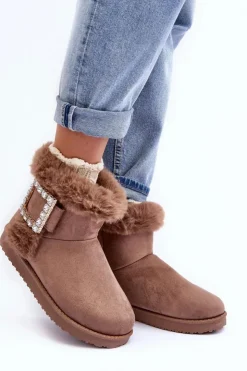 Hot Boto Śniegowce Ocieplane Z Klamrą Ciemnobeżowe Dulca Beżowy