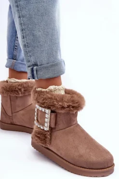 Hot Boto Śniegowce Ocieplane Z Klamrą Ciemnobeżowe Dulca Beżowy