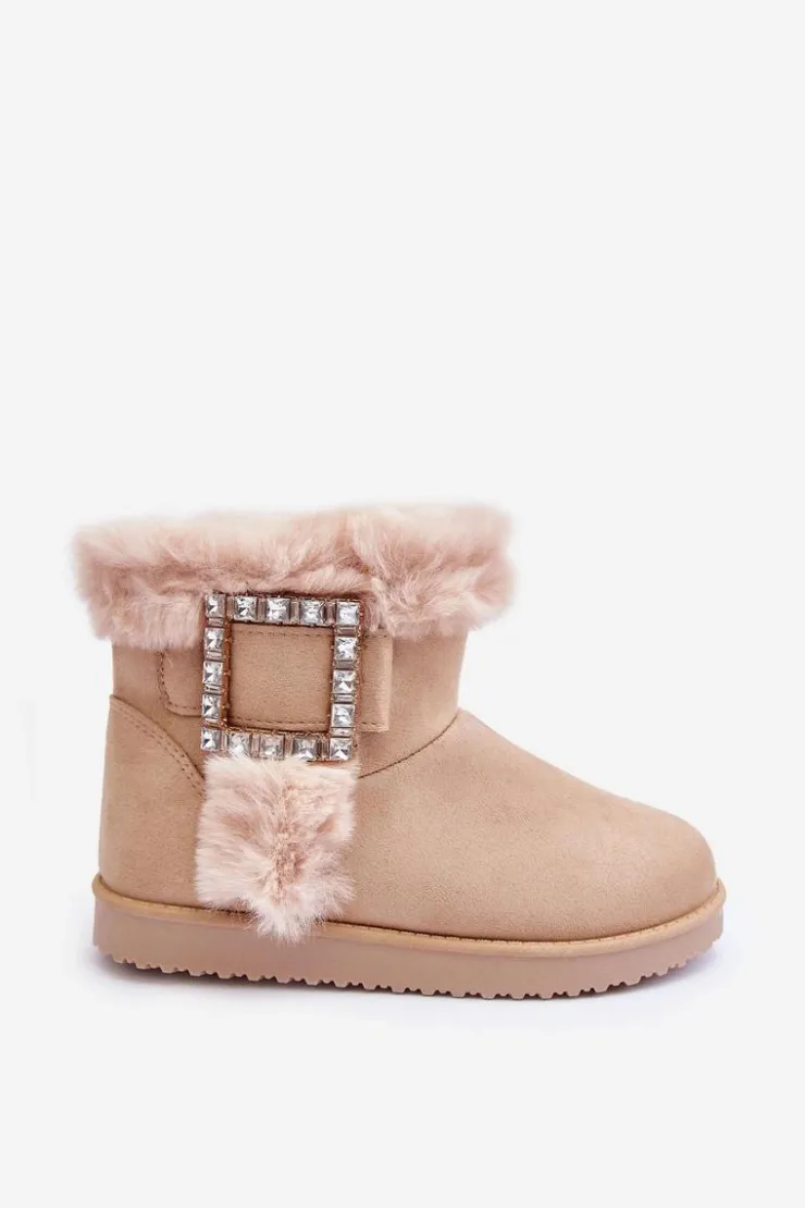 Damskie Boto Śniegowce Ocieplane Z Klamrą Beżowe Dulca