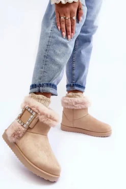 Damskie Boto Śniegowce Ocieplane Z Klamrą Beżowe Dulca