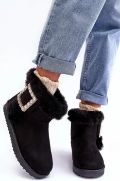 Boto Śniegowce Damskie*Śniegowce Ocieplane Z Klamrą Czarne Dulca Czarny