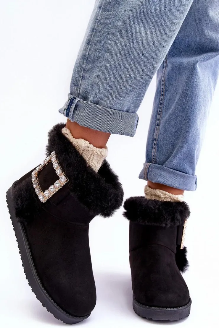 Boto Śniegowce Damskie*Śniegowce Ocieplane Z Klamrą Czarne Dulca Czarny