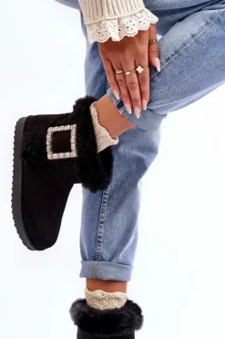 Boto Śniegowce Damskie*Śniegowce Ocieplane Z Klamrą Czarne Dulca Czarny