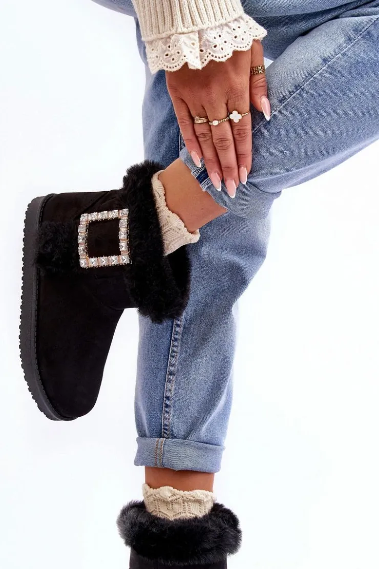 Boto Śniegowce Damskie*Śniegowce Ocieplane Z Klamrą Czarne Dulca Czarny