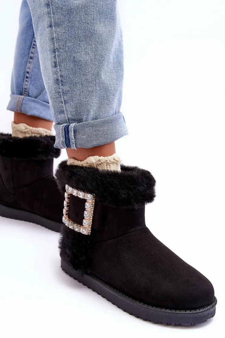 Boto Śniegowce Damskie*Śniegowce Ocieplane Z Klamrą Czarne Dulca Czarny