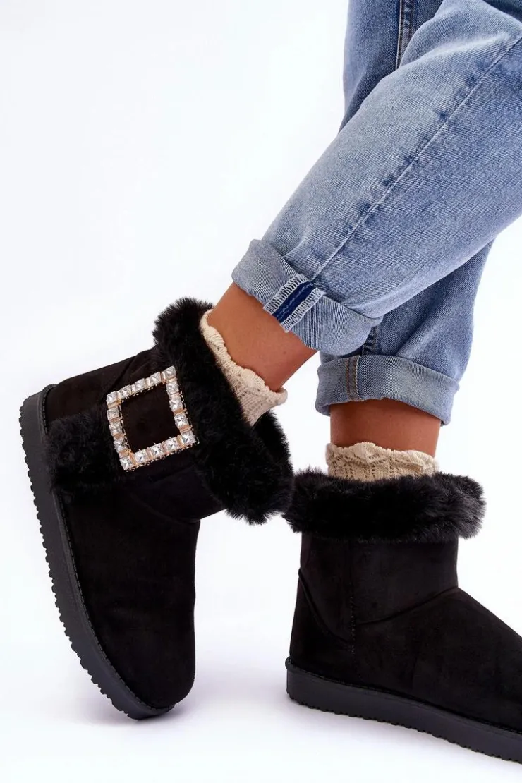 Boto Śniegowce Damskie*Śniegowce Ocieplane Z Klamrą Czarne Dulca Czarny