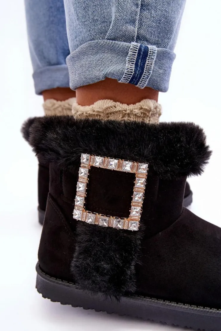 Boto Śniegowce Damskie*Śniegowce Ocieplane Z Klamrą Czarne Dulca Czarny