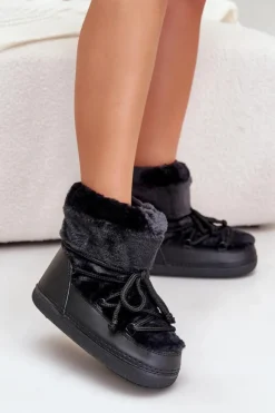Boto Śniegowce Damskie*Śniegowce Z Futerkiem I Wiązaniem Czarne Silvara Czarny