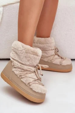 Clearance Boto Śniegowce Z Futerkiem I Wiązaniem Beżowe Silvara Beżowy