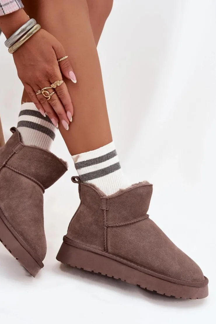 New Buty damskie Vinceza Śniegowce Z Naturalnego Zamszu Ocieplane Futerkiem Vinceza 97961 Brązowe Brązowy