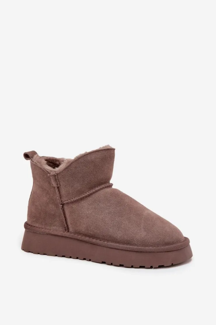 New Buty damskie Vinceza Śniegowce Z Naturalnego Zamszu Ocieplane Futerkiem Vinceza 97961 Brązowe Brązowy