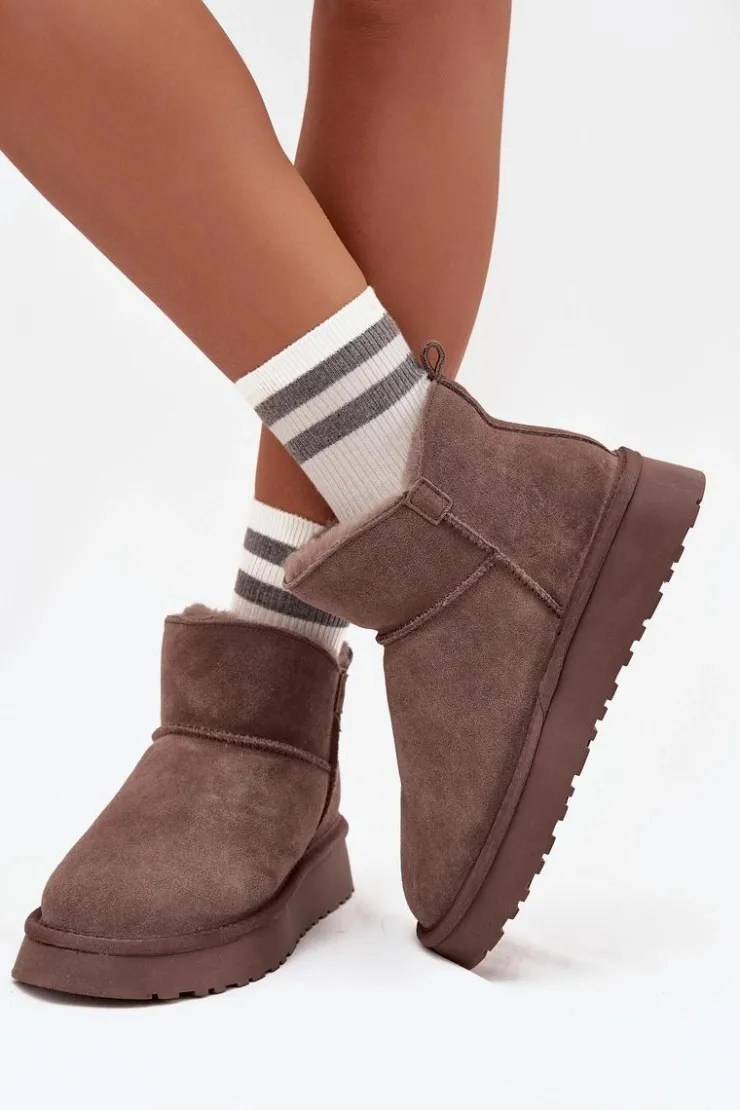 New Buty damskie Vinceza Śniegowce Z Naturalnego Zamszu Ocieplane Futerkiem Vinceza 97961 Brązowe Brązowy