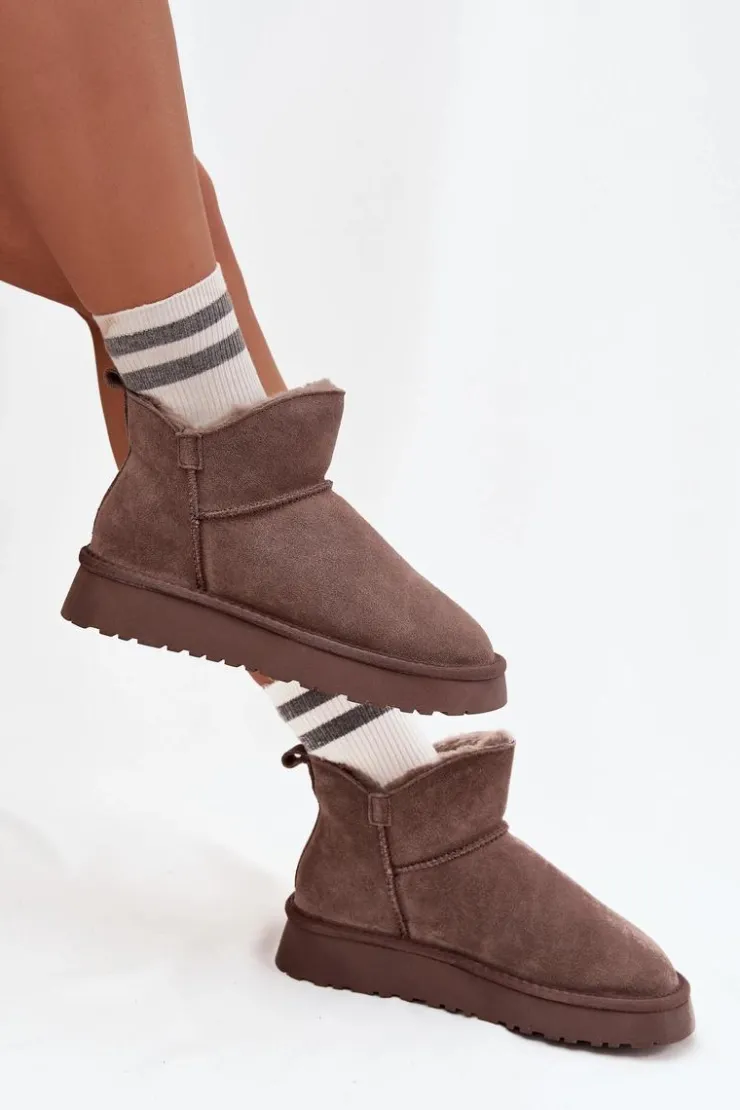 New Buty damskie Vinceza Śniegowce Z Naturalnego Zamszu Ocieplane Futerkiem Vinceza 97961 Brązowe Brązowy